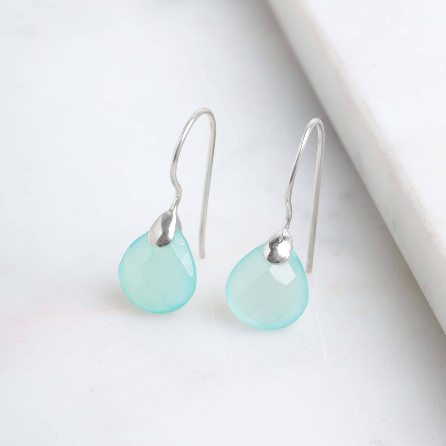 925 Sterling Silver Aqua Chalcedony Gemstones Earring