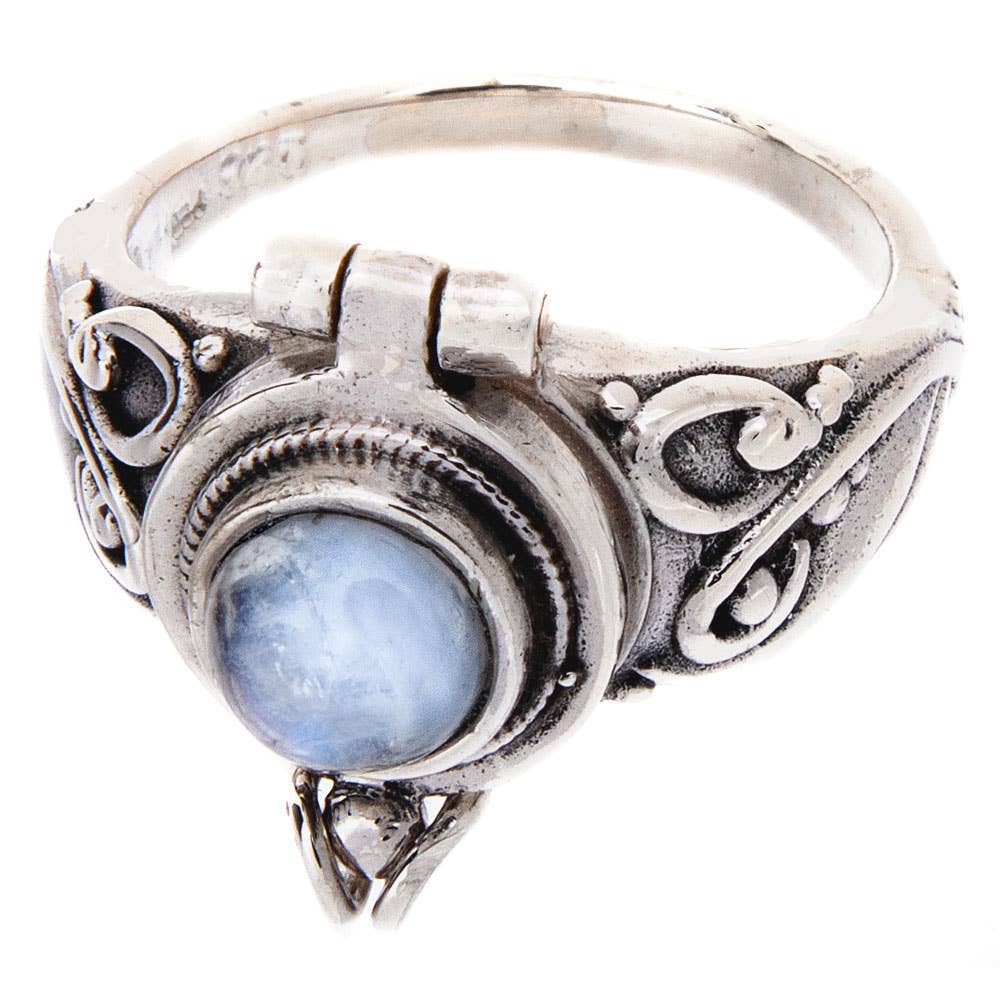 Round Box Ring Rainbow Moonstone 6mm Cab