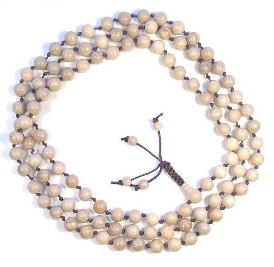 Camphor Wood Knotted 108 Bead Mala - Prayer Beads - 8mm