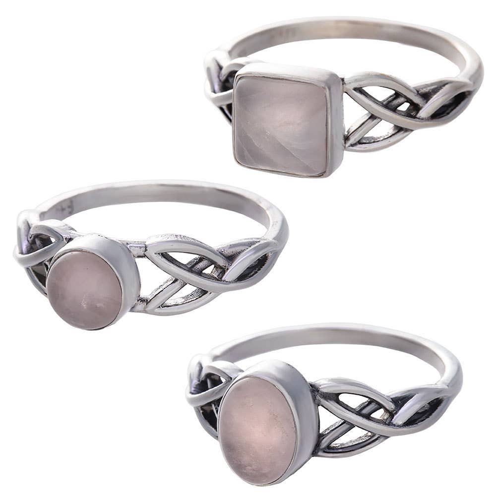 Rose Quartz Cabochon Trisquele Ring 8-11mm H