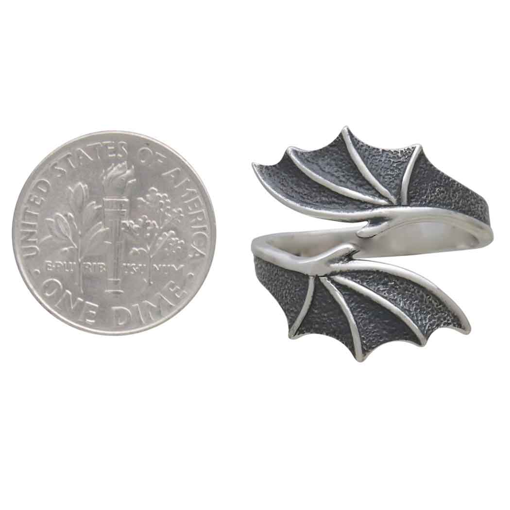 Sterling Silver or Bronze Adjustable Bypass Dragon Wing Ring