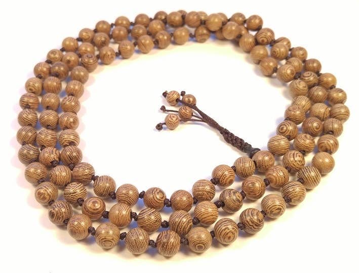 Phoenix Tail Wood Knotted 108 Bead Mala - Prayer Beads - 8mm
