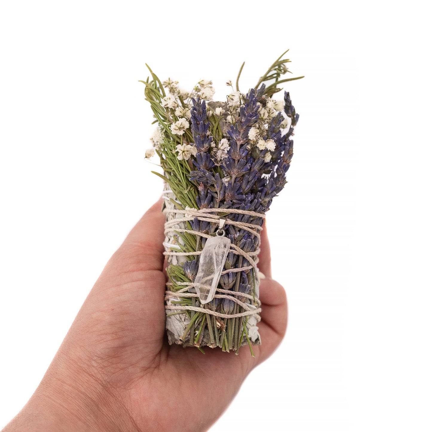 Floral Sage Lavender Clear Quartz Pendant Spiritual Cleansing Bundle