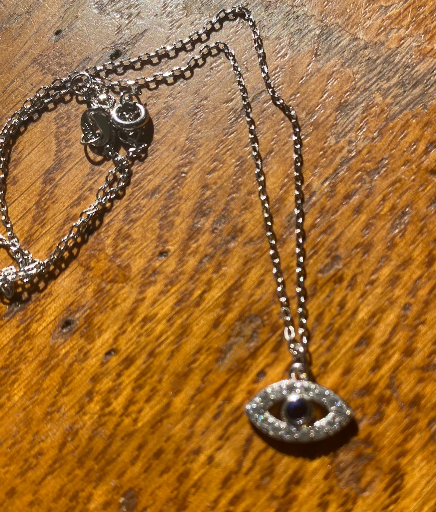 Sterling Silver and Small Rhinestone Evil Eye Necklace