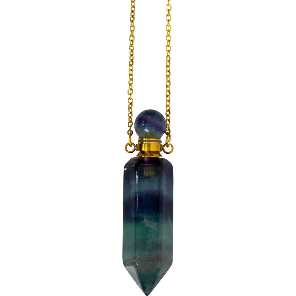 Gemstone Point Pendant Perfume Bottle Necklace - Rainbow