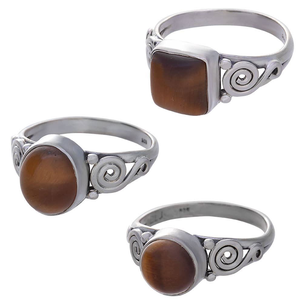 Tiger Eye Spiral Band Assorted Shapes Ring