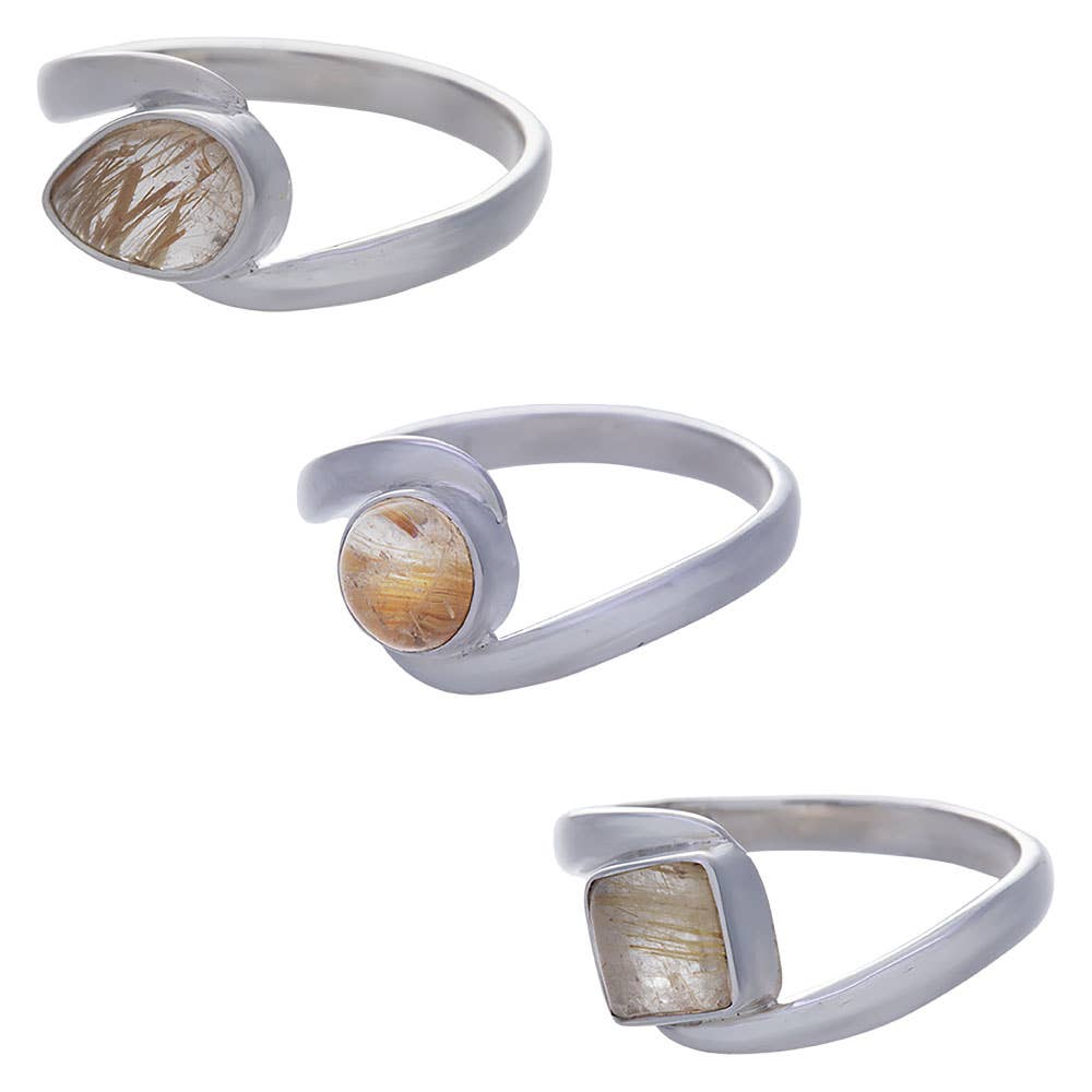 Gold Rutilated Quartz Fancy Reverse Band Ring