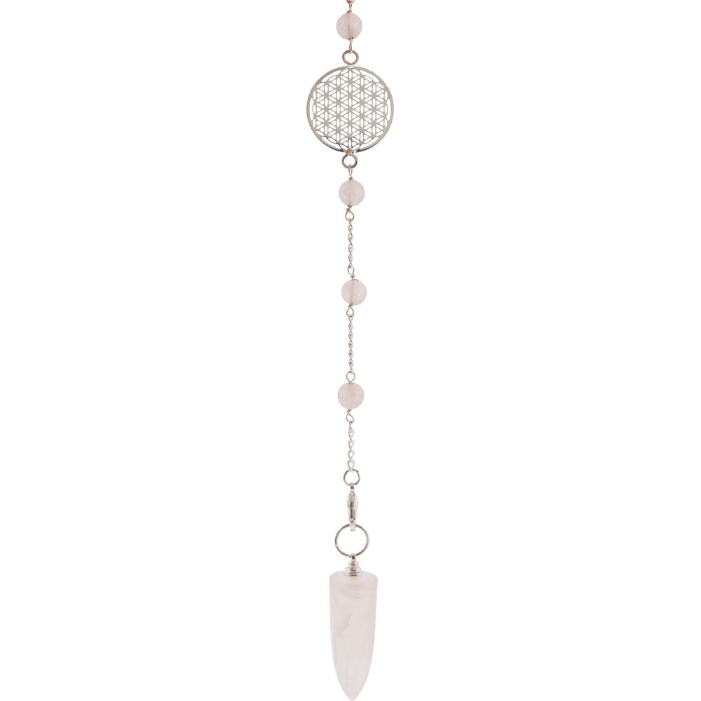 Gemstone Pendulum Flower of Life - Amethyst or Rose Quartz