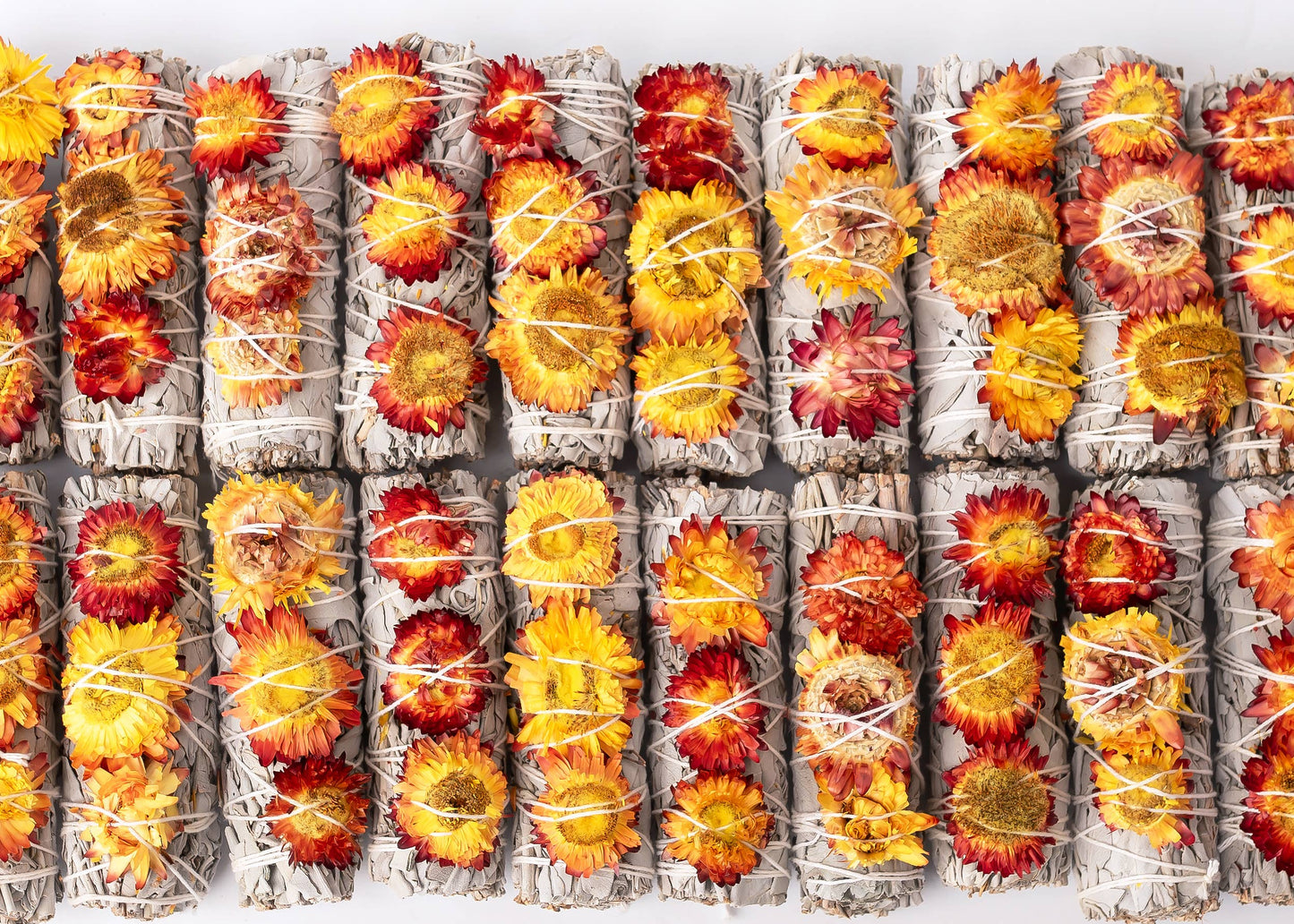 Sunset Flower, Orange Strawflower Floral Sage Wand