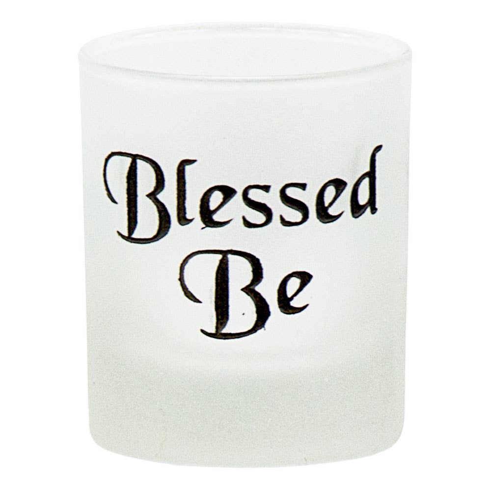 Etched Glass Votive Holder Blessed Be