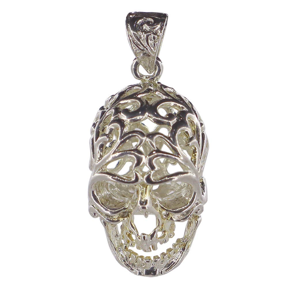 Tumbled Stone Skull Cage Pendant - Antique Silver