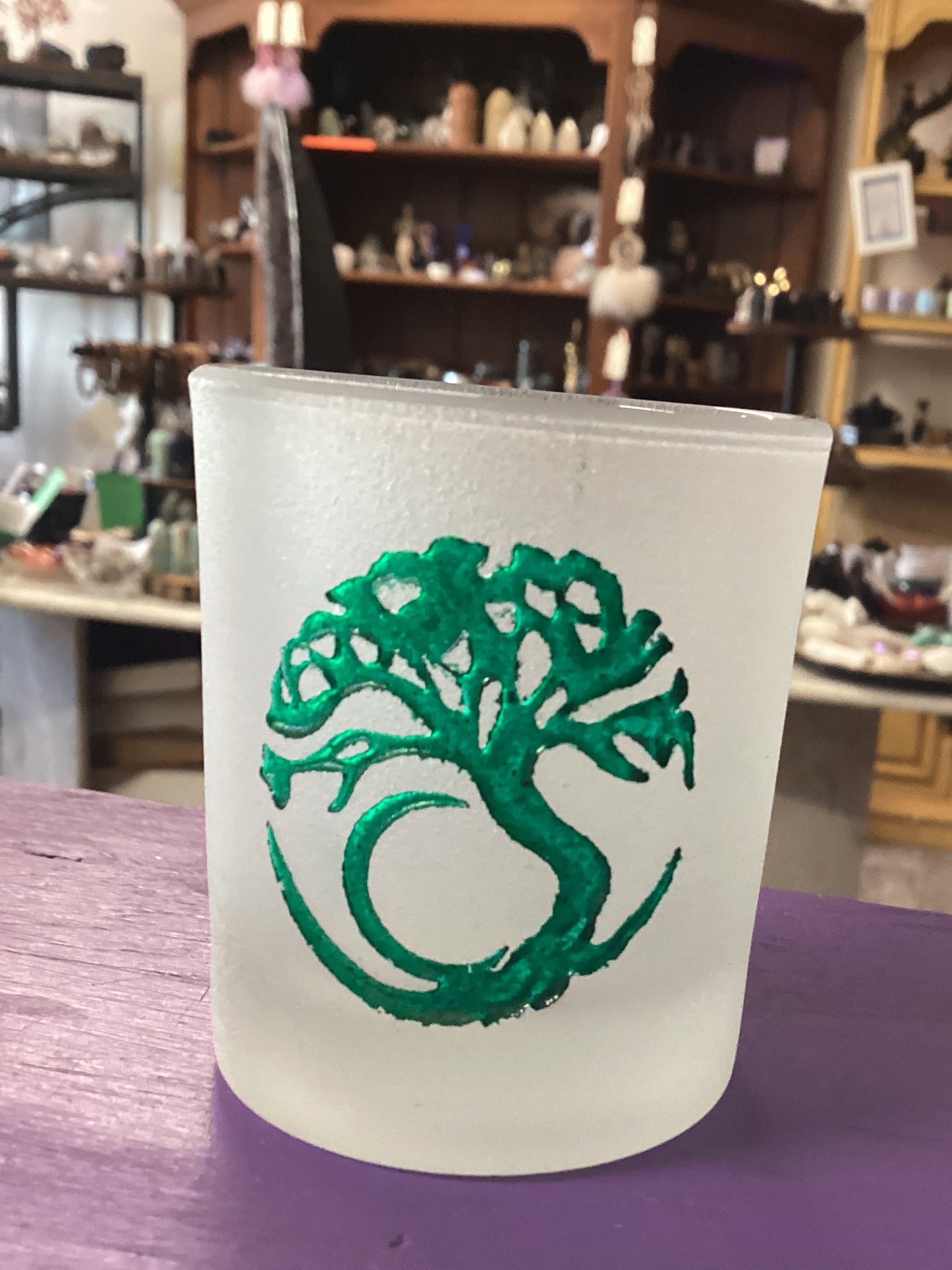 Etched Glass Votive Holder Tree of Life