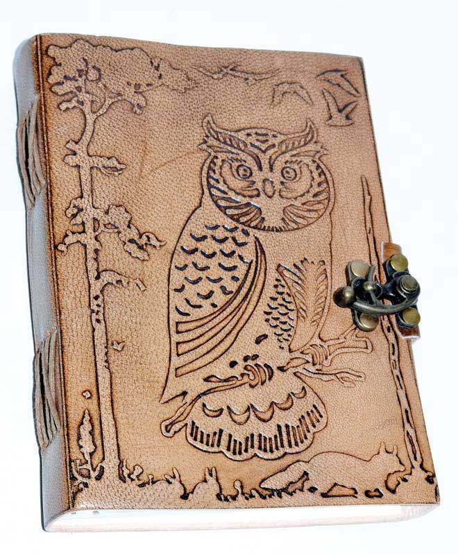 Owl in Jungle leather w/ Latch 5" x 7"