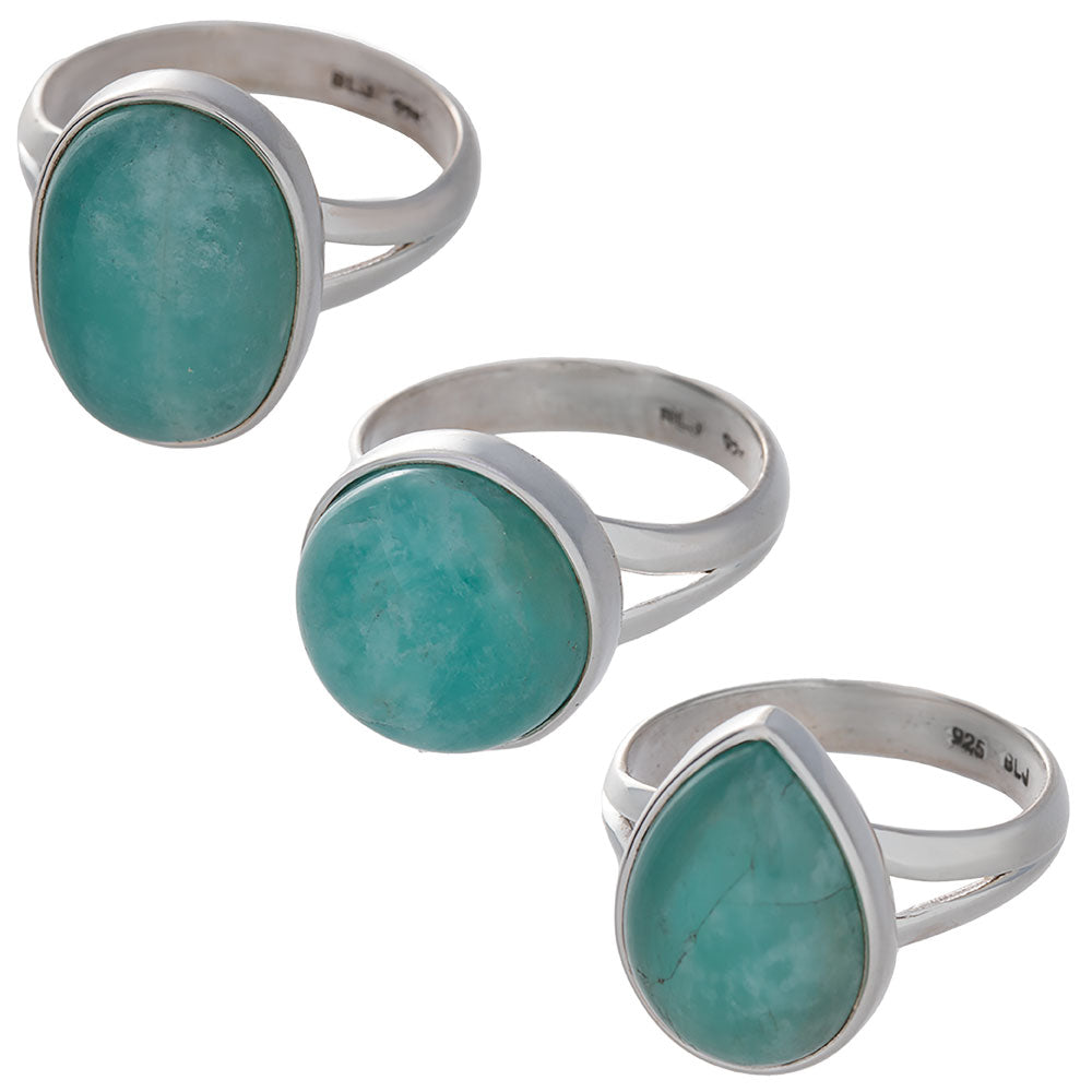 Amazonite Split Shank Sterling Silver Ring 15-20mm Stone
