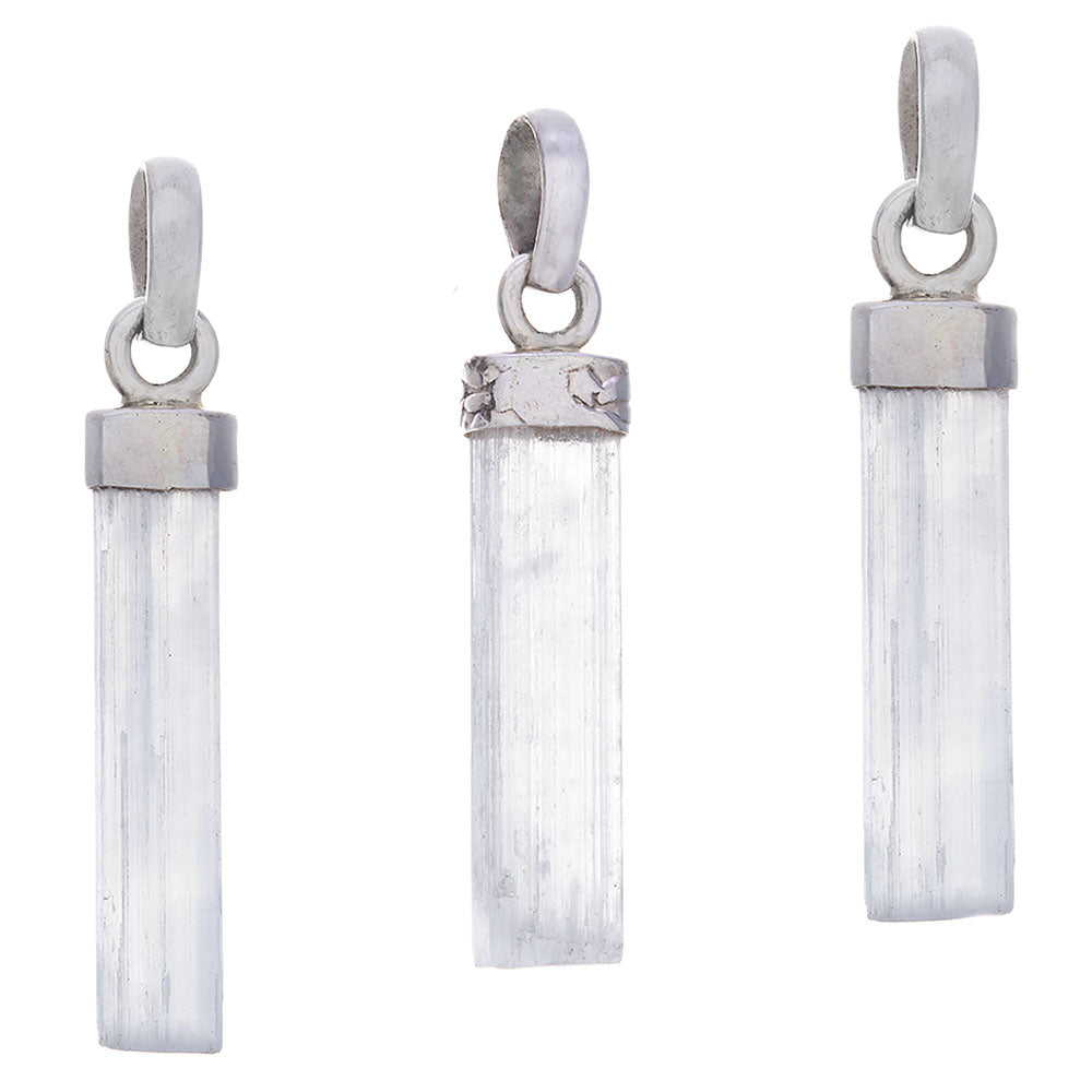 Satin Spar (Selenite) Pencil Pendant 30-35mm Sterling Silver