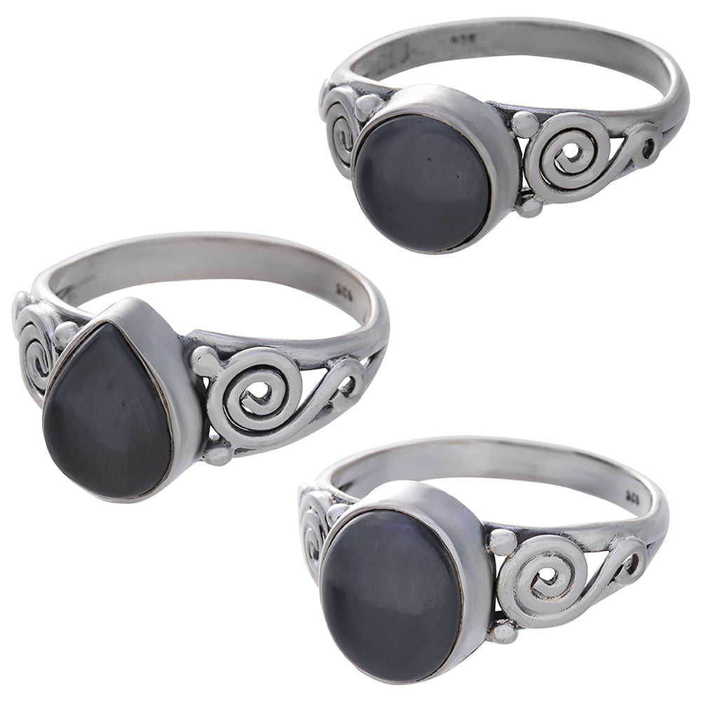 Hematite Cab Assorted Shapes Spiral Band Ring 8mm-10mm