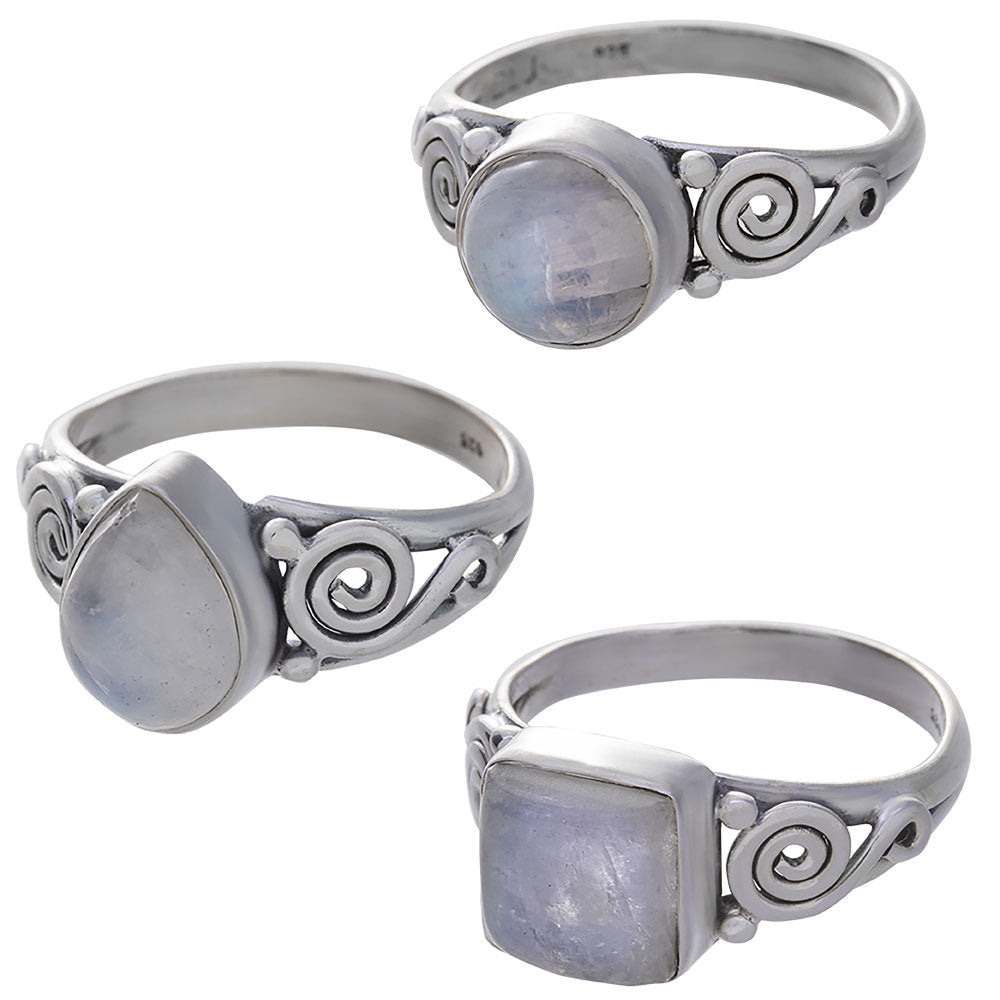 Rainbow Moonstone Spiral Band Ring