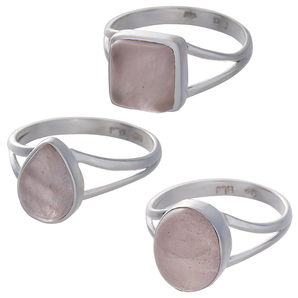 Rose Quartz Cab Assorted Shapes Split Shank Simple Ring 9mm-11mm H