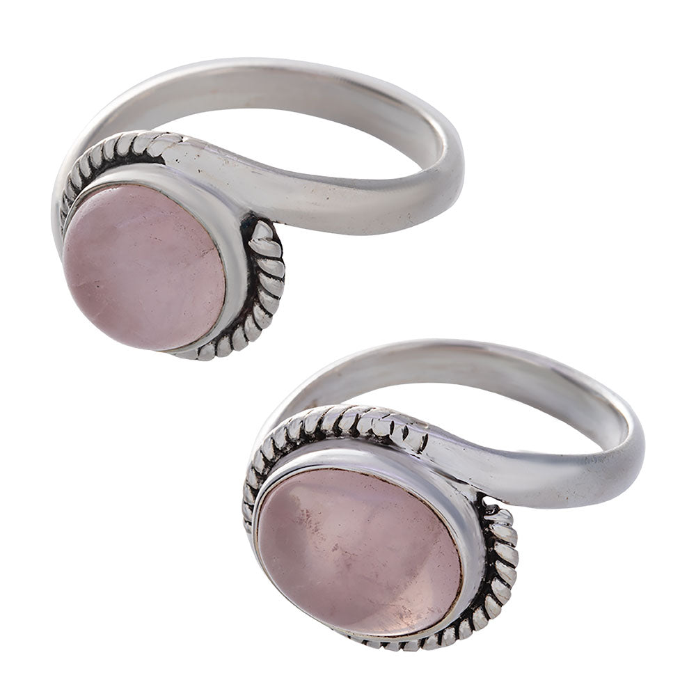 Rose Quartz Cab Assorted Shapes Elegant Band Ring 11mm-13mm
