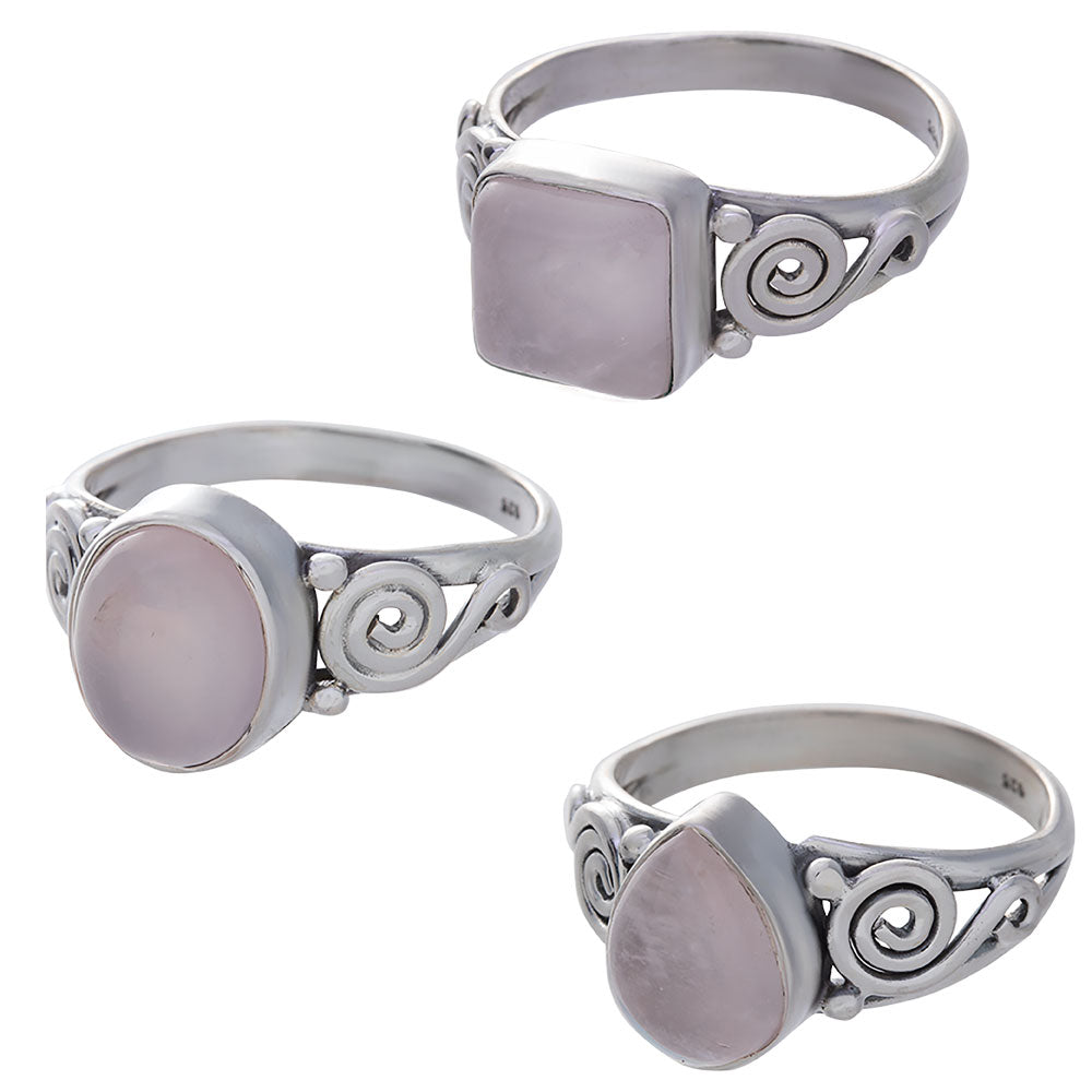 Rose Quartz Cab Assorted Shapes Spiral Band Ring 9mm-11mm