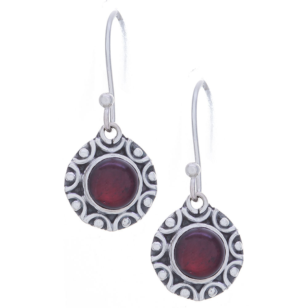 Garnet Fancy Round Earrings Sterling Silver