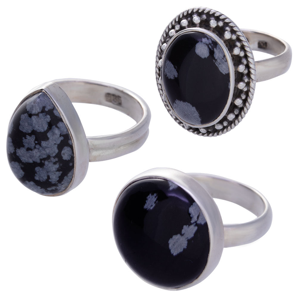 Snowflake Obsidian Ring Assorted Shapes 14-24mm Sterling Silver