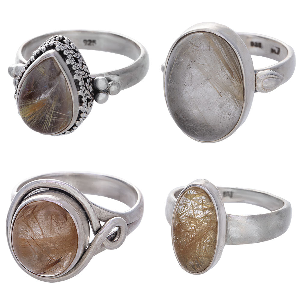 Rutilated Quartz Ring Assorted Shapes 11-17mm Sterling Silver