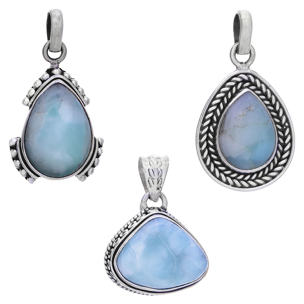 Teardrop Larimar Pendant 23-31mm Sterling Silver