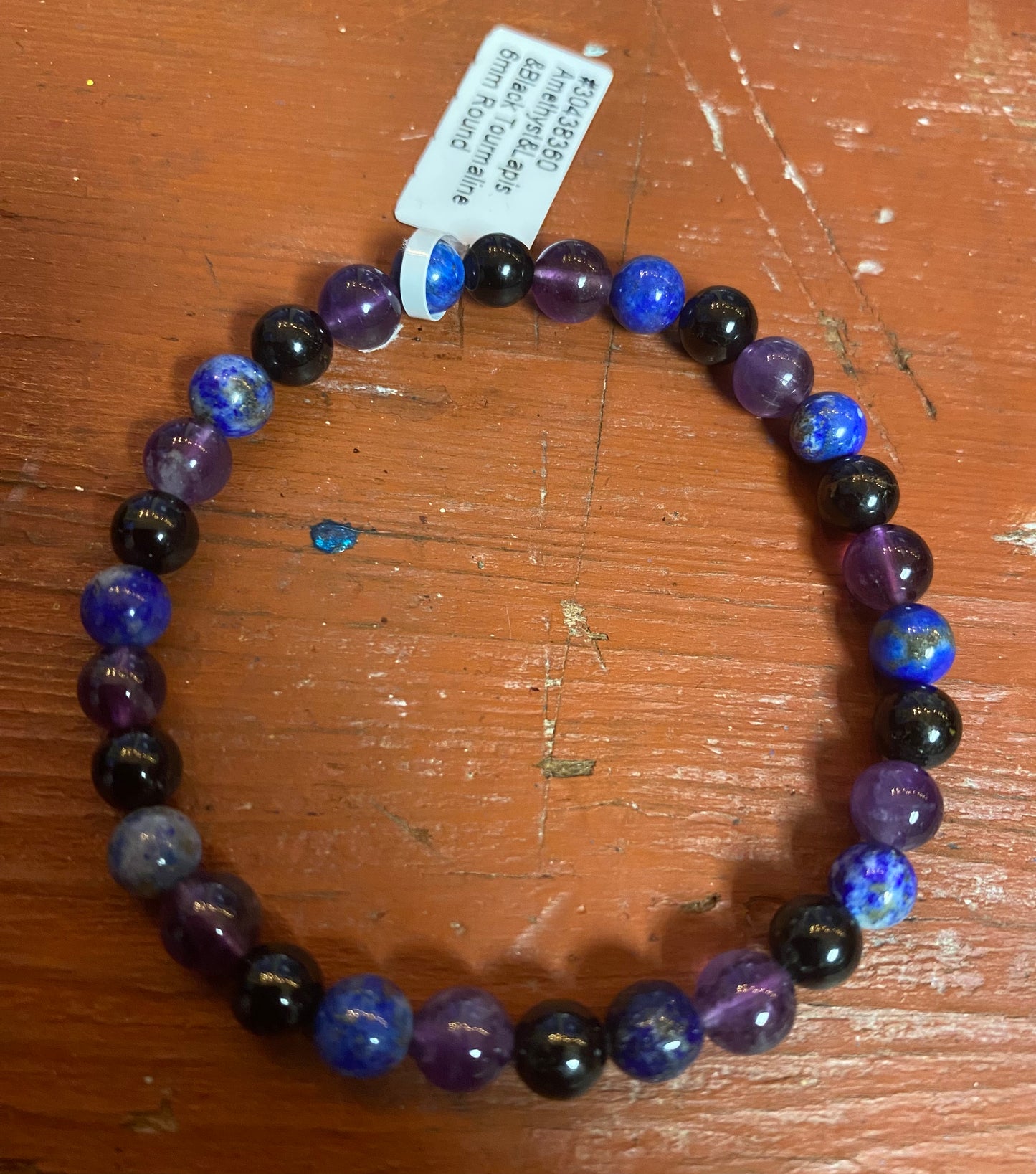 6mm Amethyst, Lapis, Black Tourmaline