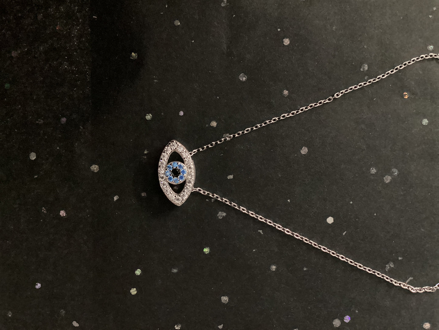 Sterling Silver and Rhinestone large Evil Eye Necklace