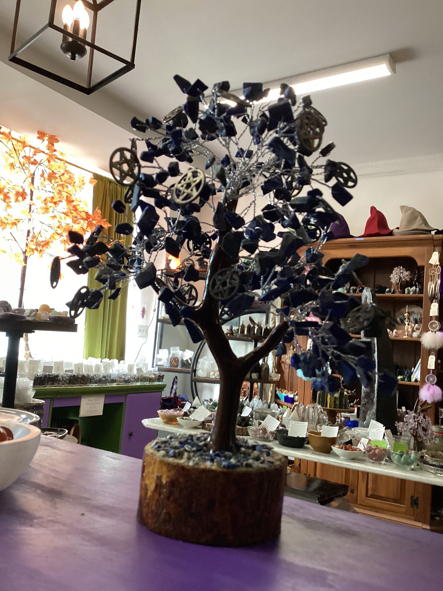 Lapis W pentacles crystal gemstone tree (300 beads)