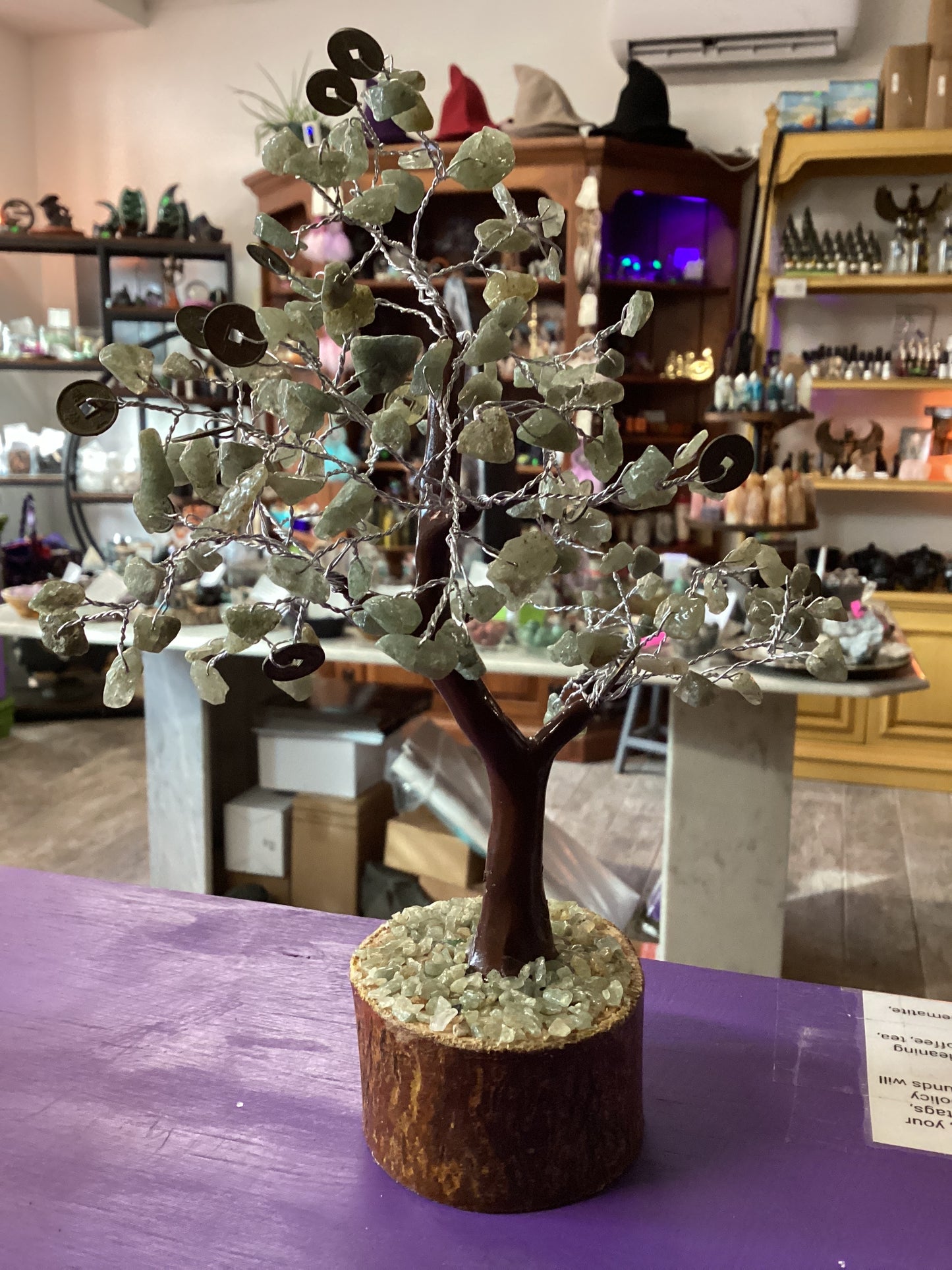 Green Aventurine crystal gemstone Tree with Coins