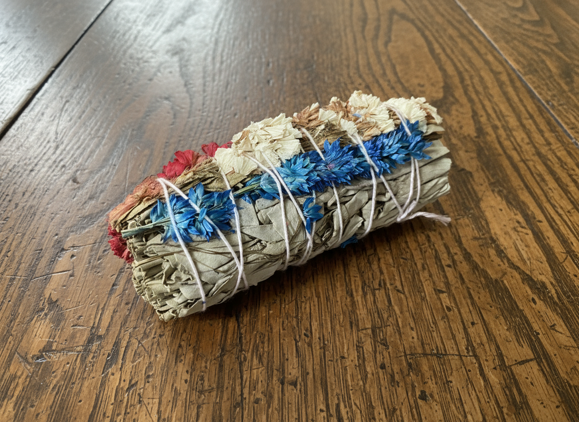 White Sage with Panicum Milacea, Mullein Flower, and Statice Smudge Bundle