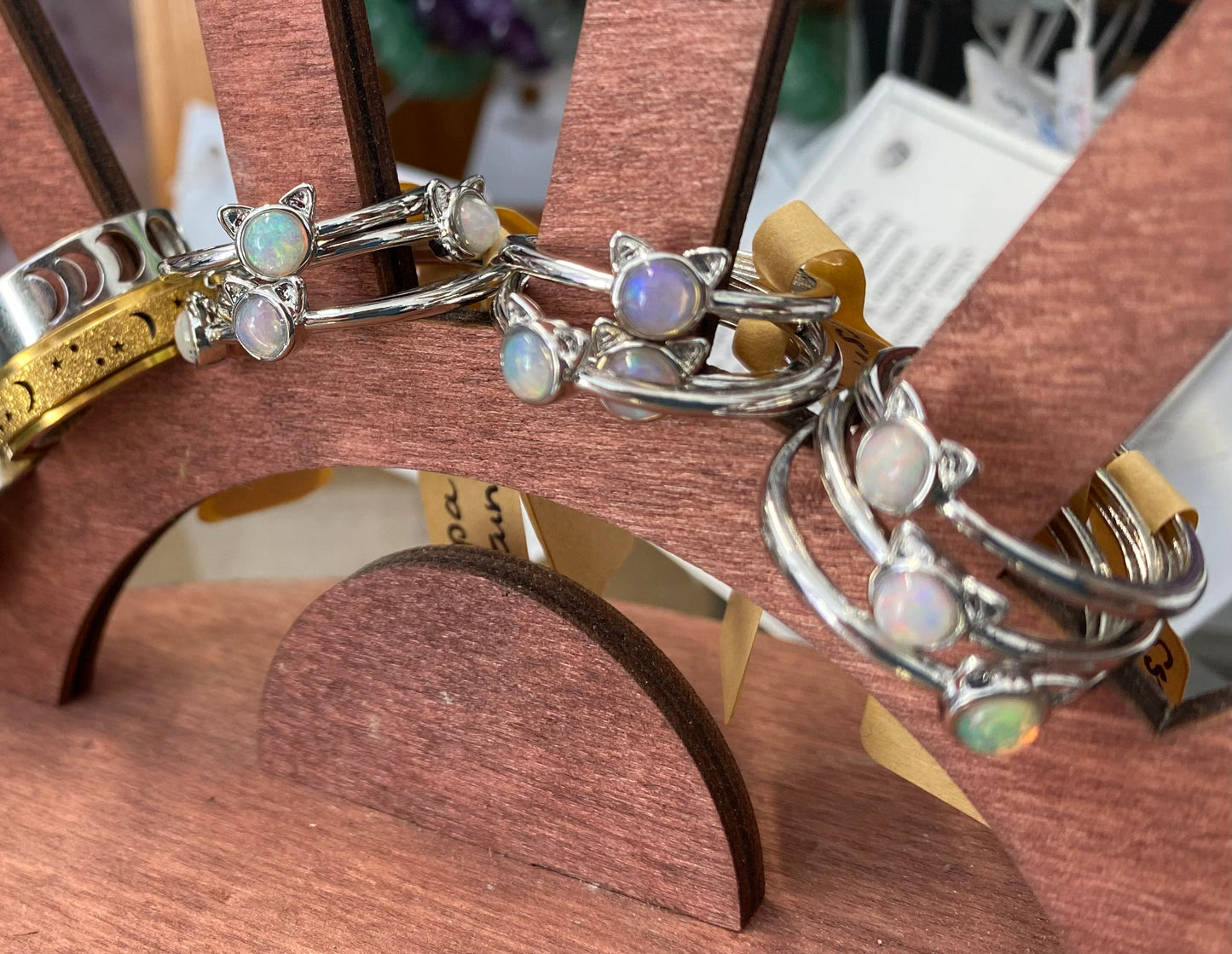 Natural Opal Stone Cat Ring stainless steel