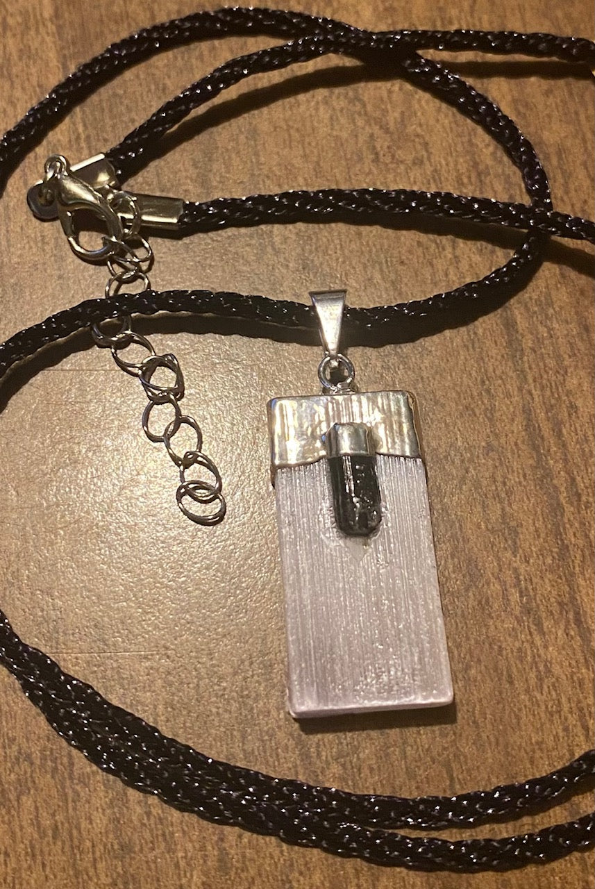 Satin Spar (Selenite) W/ Tourmaline pendant