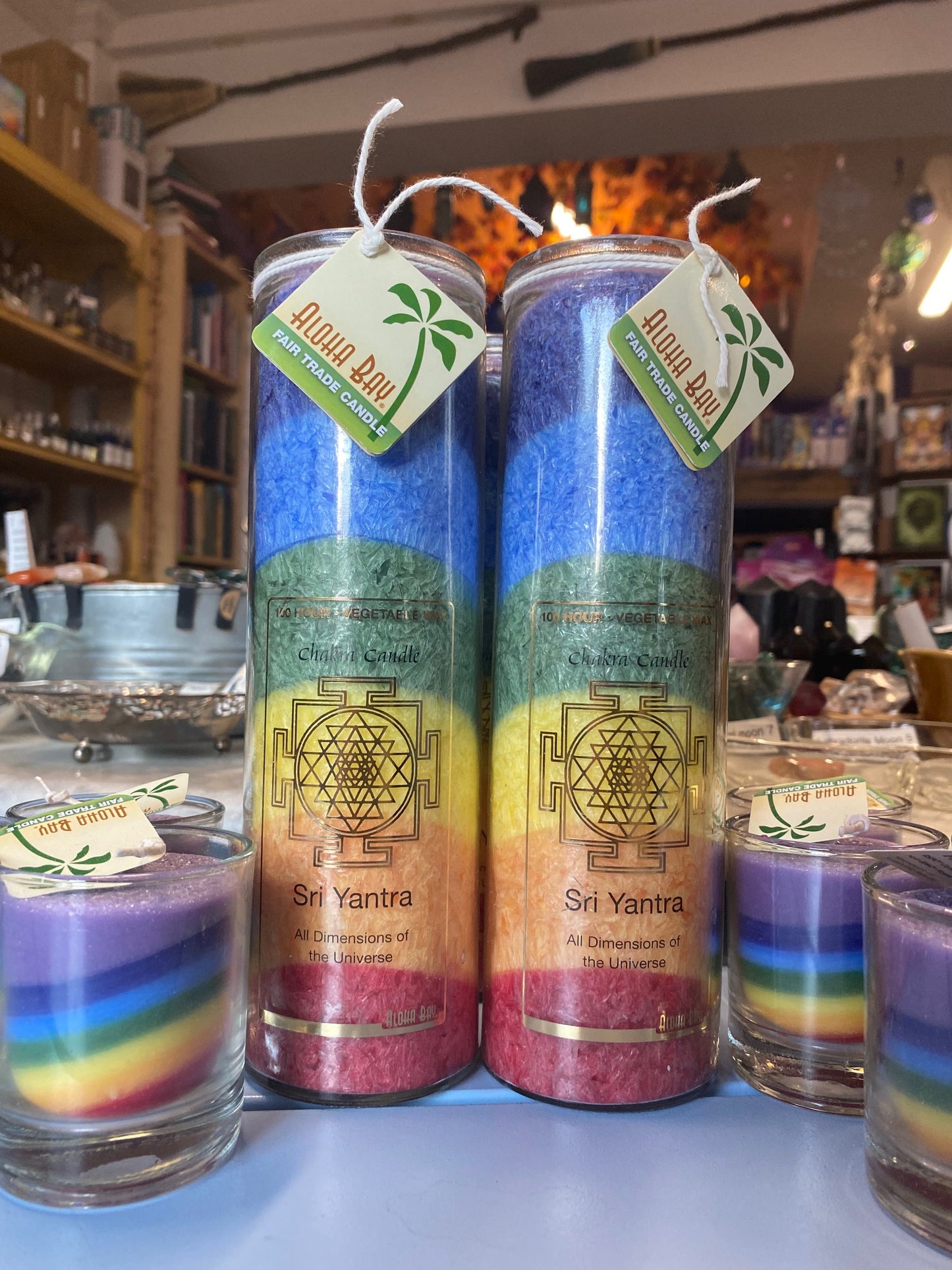 Aloha Bay Unscented Chakra Energy Glass Pillar Candle 16 oz 7 Day Candle