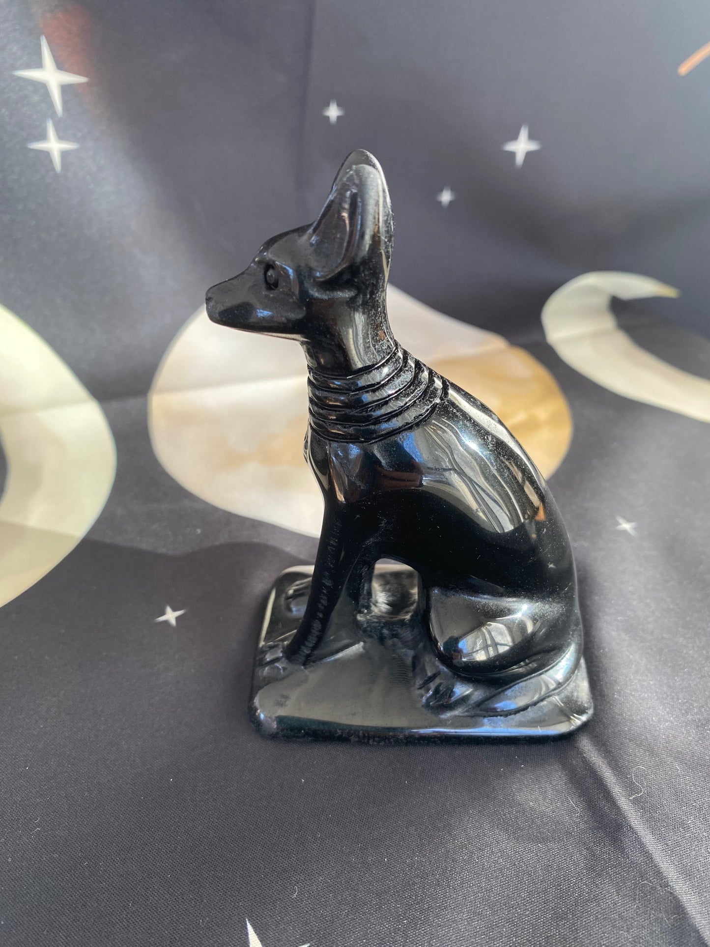 Black Obsidian Egyptian Anubis Dog Jackal Carving