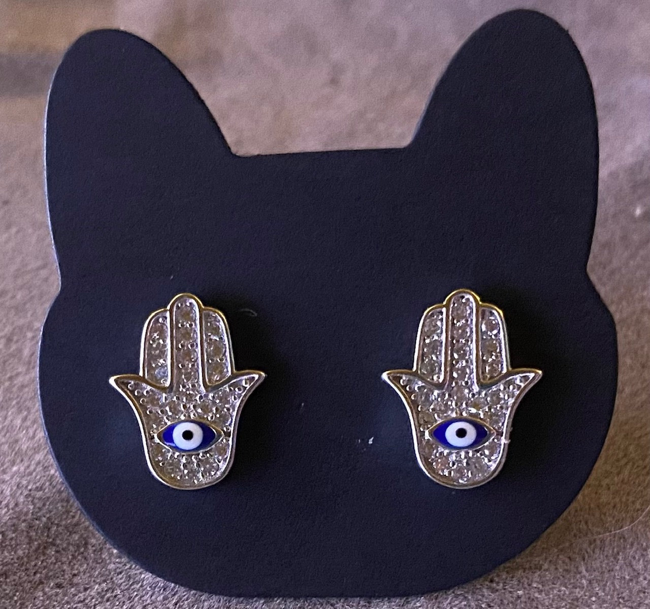 Sterling Silver Fatima Evil Eye Rhinestone Sterling Silver Stud Earrings