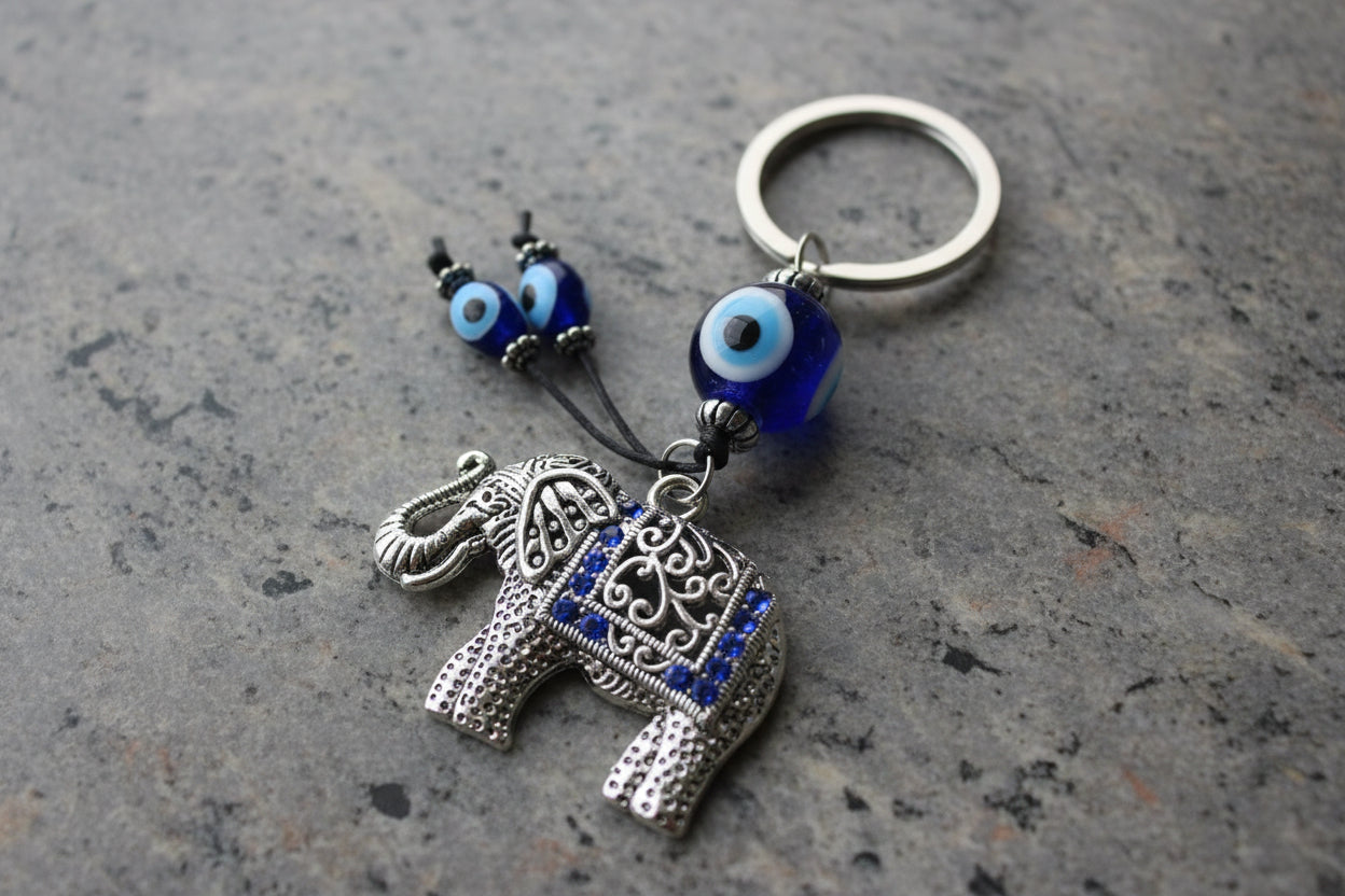 Elephant Evil Eye keychain