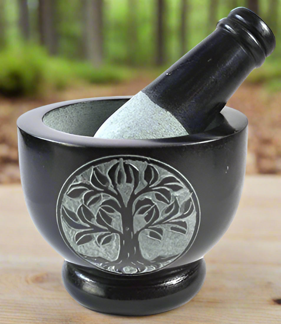 Tree of Life Soapstone mortar & pestle set 4”