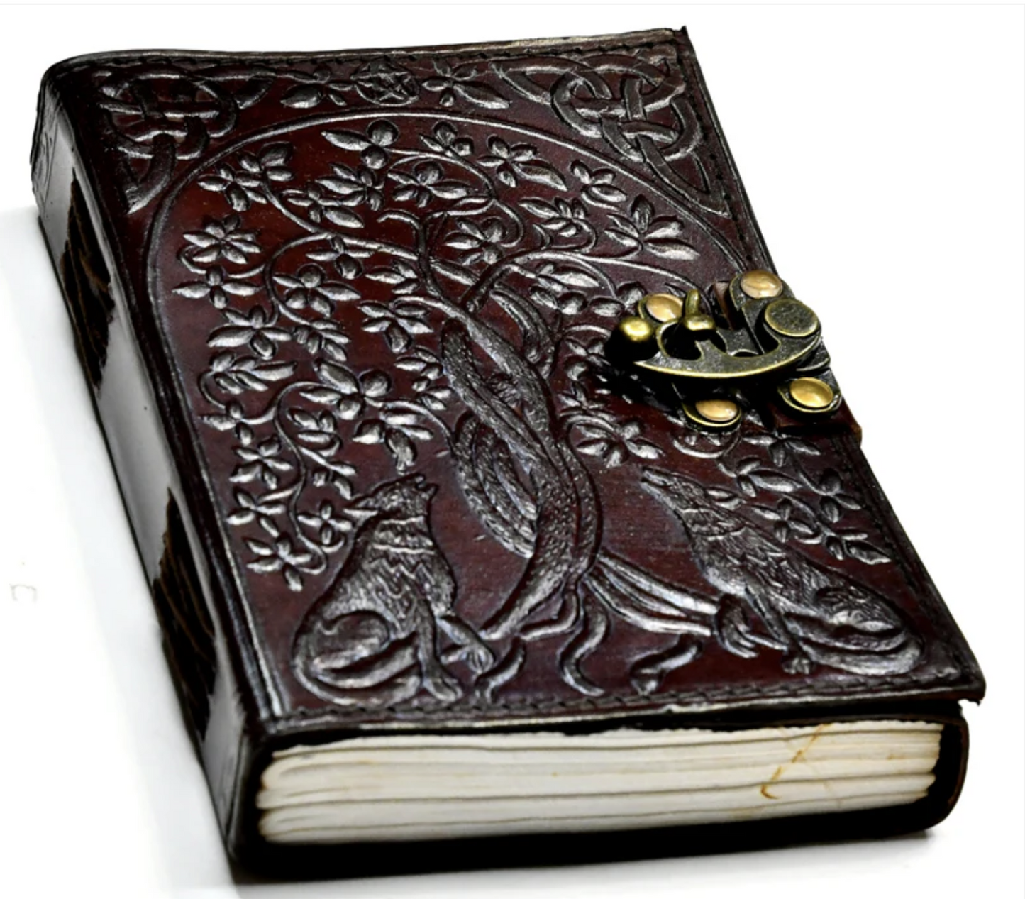 Wolf & Tree of Life leather blank book w/ latch