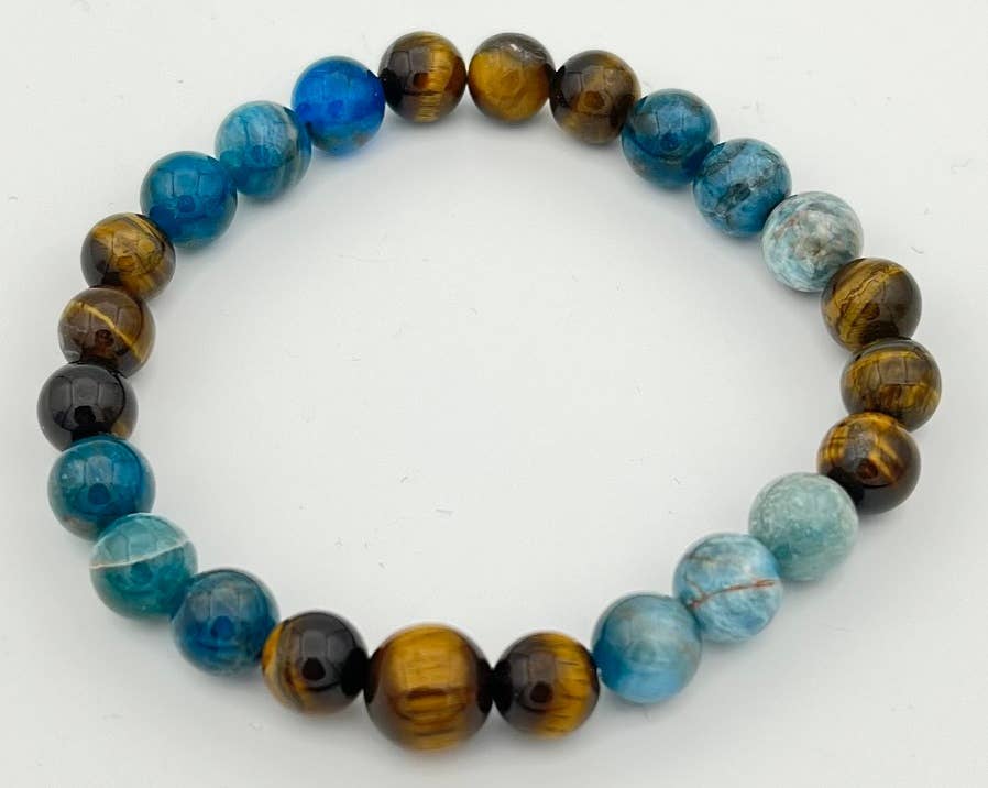 Long Size Apatite & Tiger Eye Beaded Bracelet 8mm