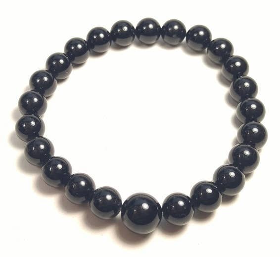 Black Tourmaline Round Beaded Bracelet - Wrist Mala 8mm