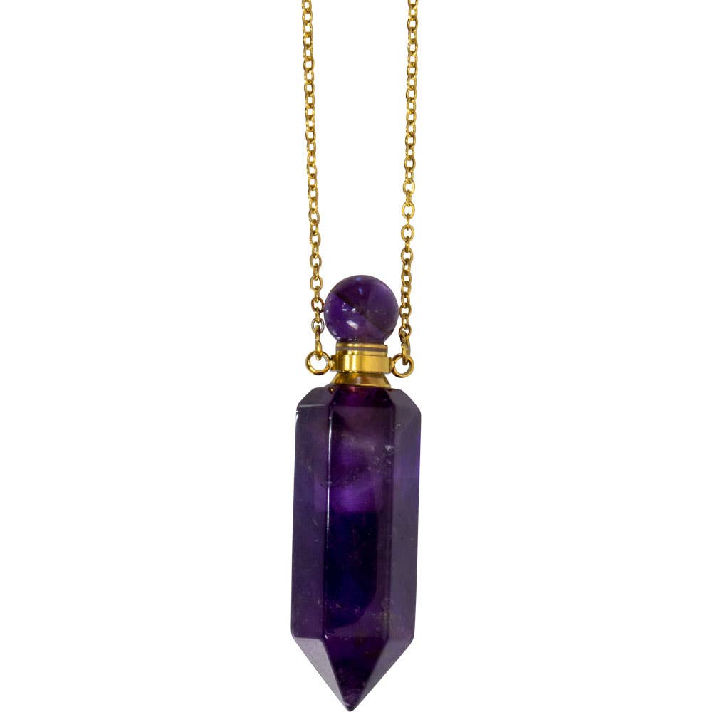 Gemstone Point Pendant Perfume Bottle Necklace - Amethyst