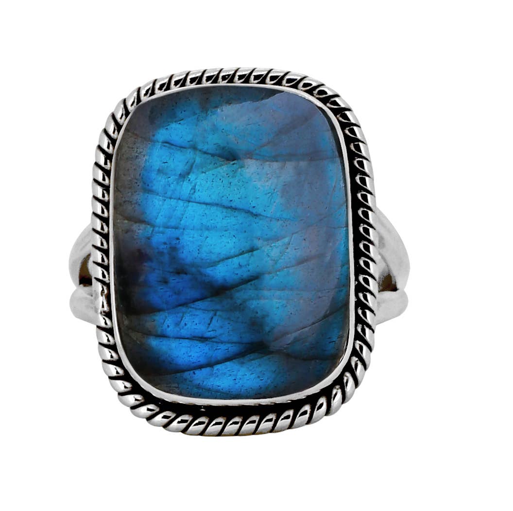 Labradorite 925 Sterling Silver Rope Edge Ring
