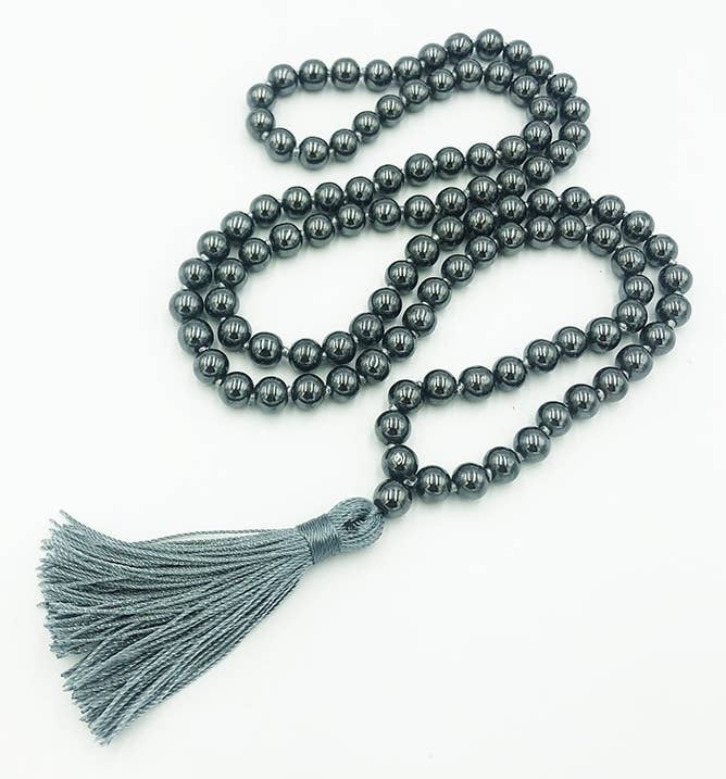 Hematite Knotted 108 Bead Mala - Prayer Beads - 8mm