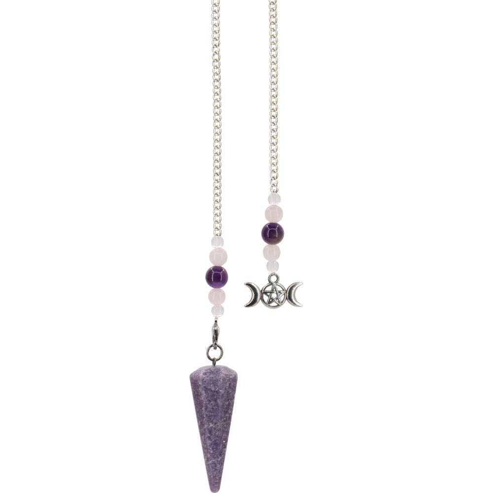 Pendulum Hexagonal Lepidolite - Triple Moon