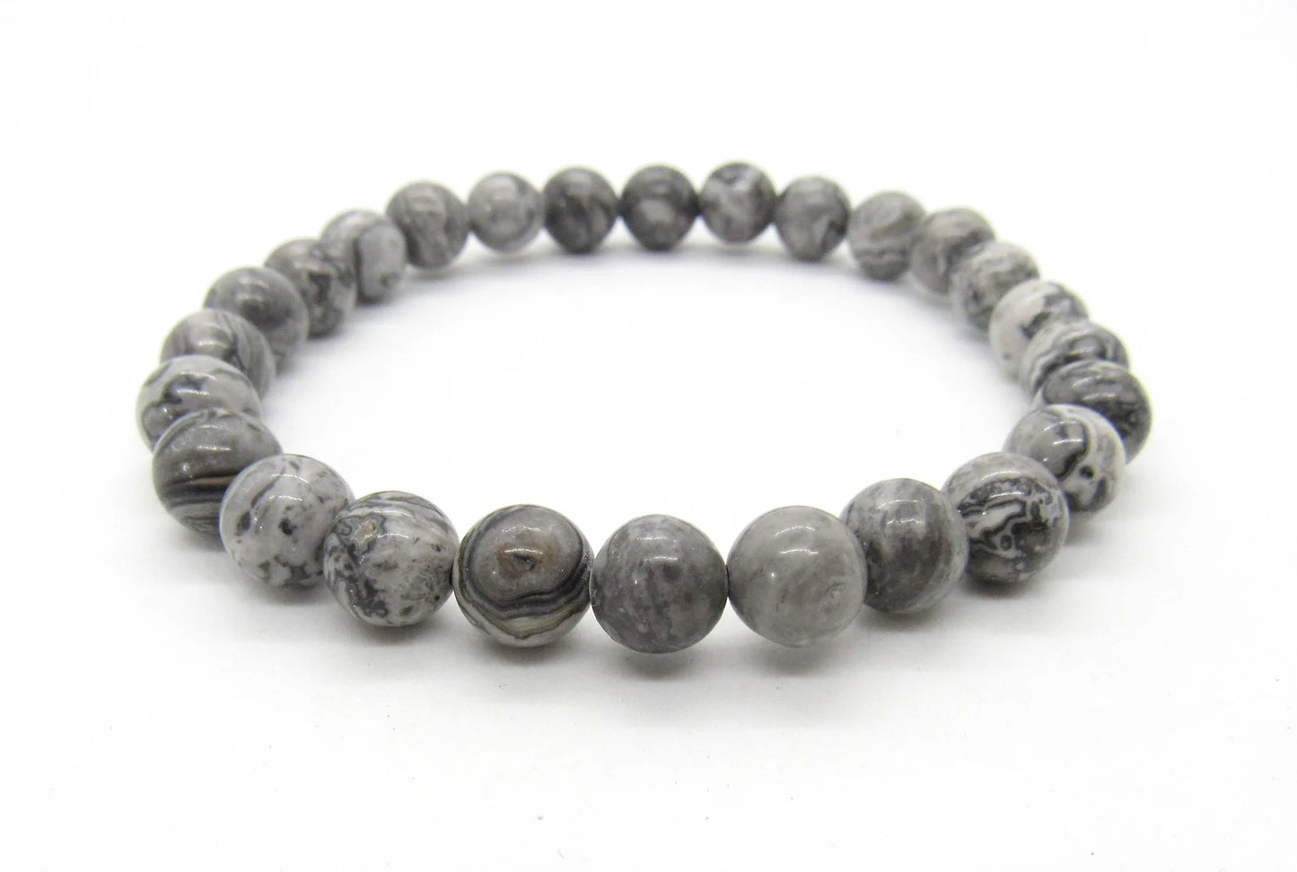 8mm Gray Mapstone Jasper Bracelet
