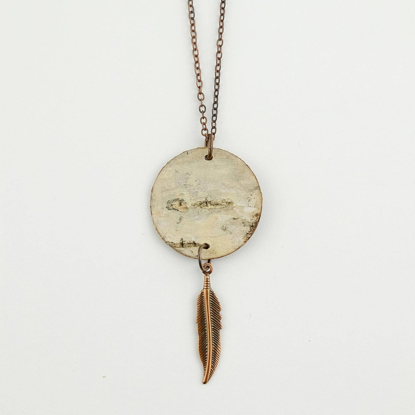 Birch Bark Necklace with Metal Feather