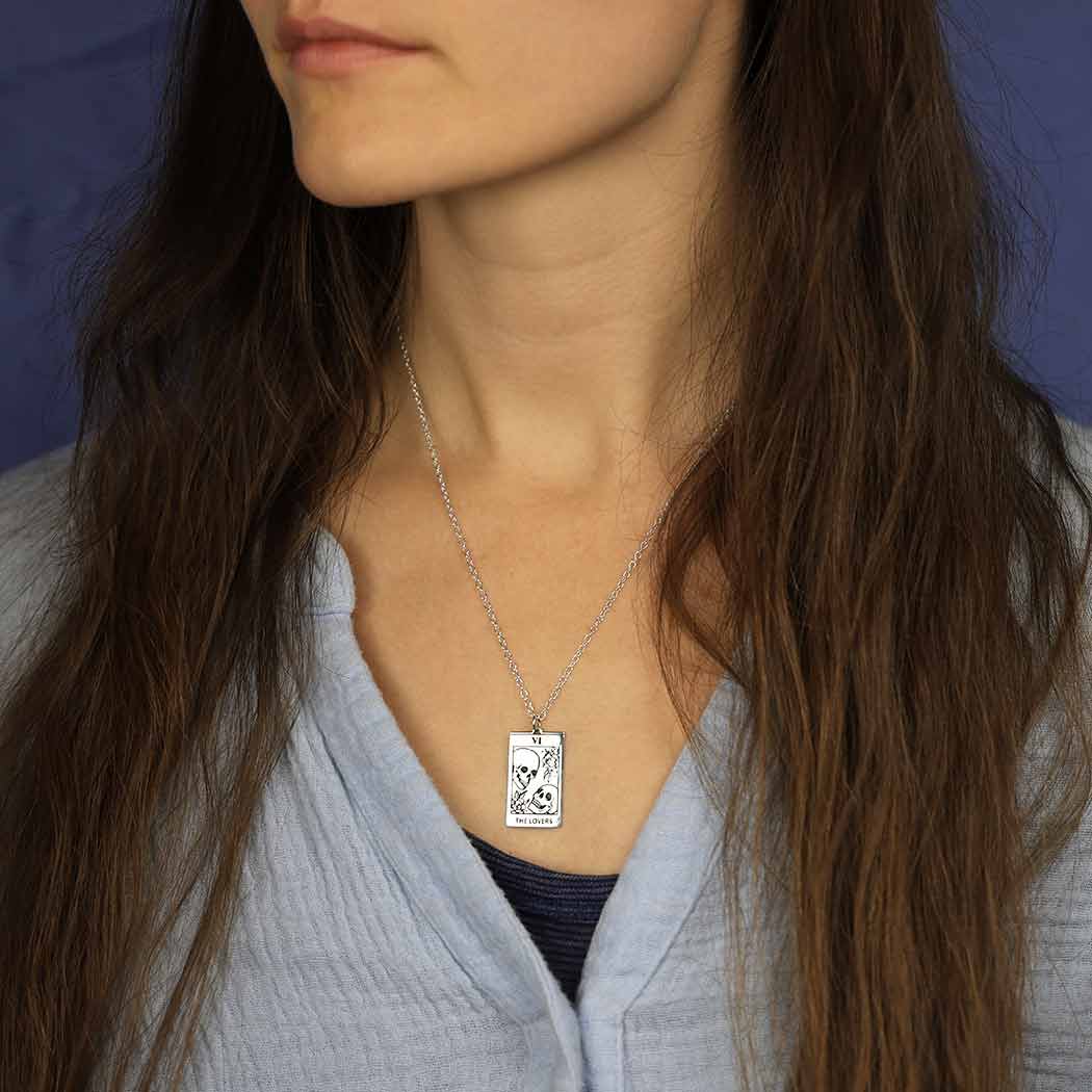 Sterling Silver Lovers Tarot Card Necklace
